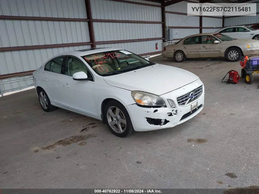 2012 Volvo S60 T5 VIN: YV1622FS7C2115481 Lot: 40762922