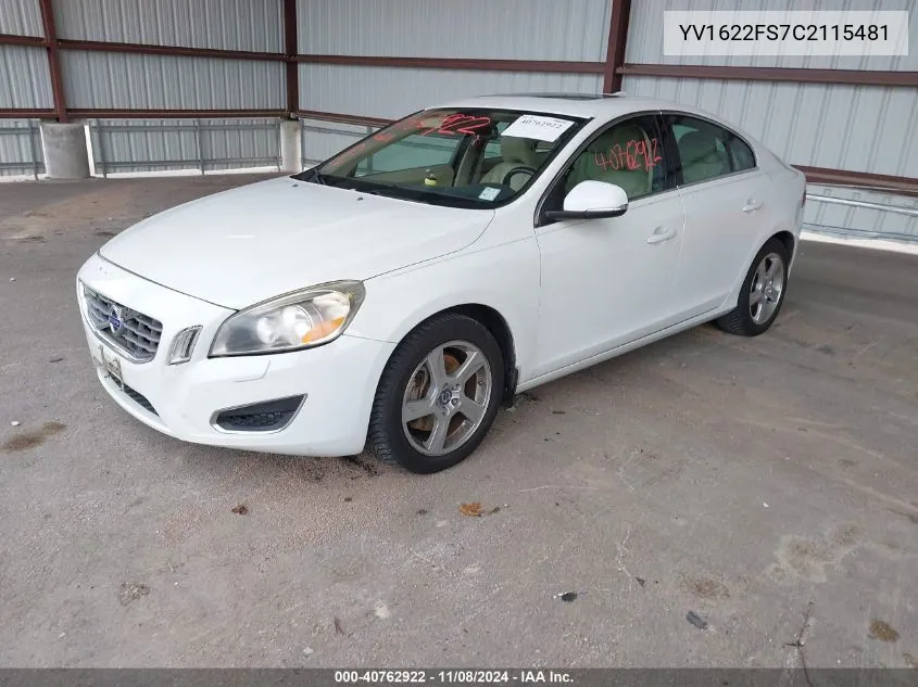 2012 Volvo S60 T5 VIN: YV1622FS7C2115481 Lot: 40762922