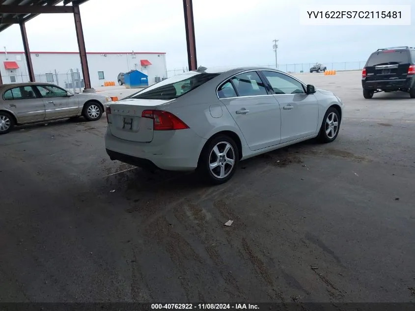 2012 Volvo S60 T5 VIN: YV1622FS7C2115481 Lot: 40762922