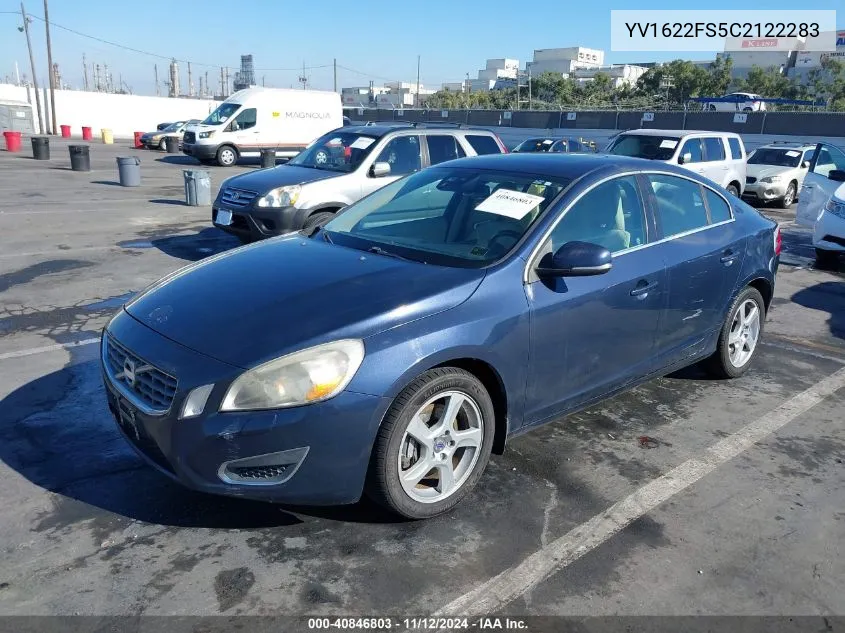 2012 Volvo S60 T5 VIN: YV1622FS5C2122283 Lot: 40846803