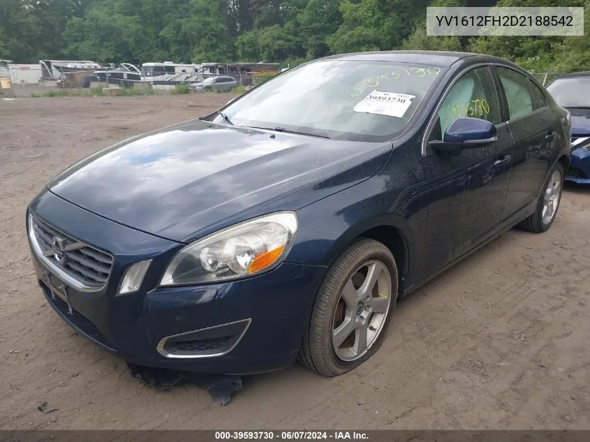 2013 Volvo S60 T5/T5 Platinum/T5 Premier/T5 Premier Plus VIN: YV1612FH2D2188542 Lot: 39593730