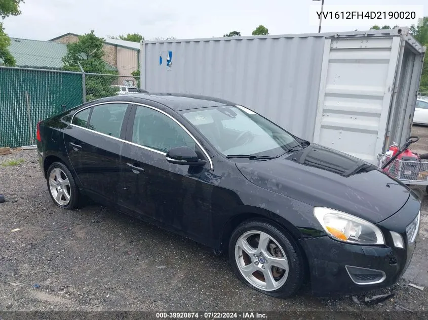 2013 Volvo S60 T5/T5 Platinum/T5 Premier/T5 Premier Plus VIN: YV1612FH4D2190020 Lot: 39920874