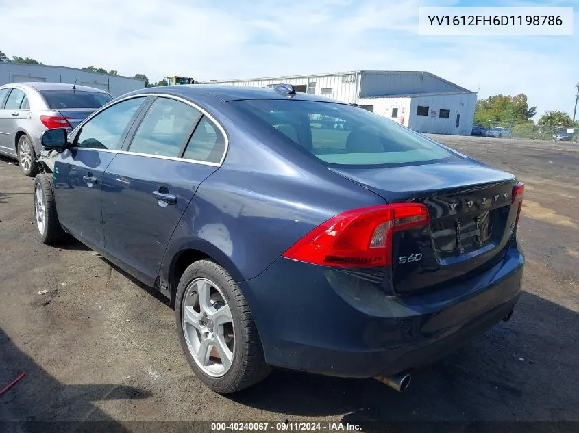 2013 Volvo S60 T5/T5 Platinum/T5 Premier/T5 Premier Plus VIN: YV1612FH6D1198786 Lot: 40240067