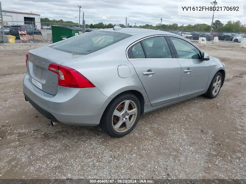 2013 Volvo S60 T5/T5 Platinum/T5 Premier/T5 Premier Plus VIN: YV1612FH8D2170692 Lot: 40405167