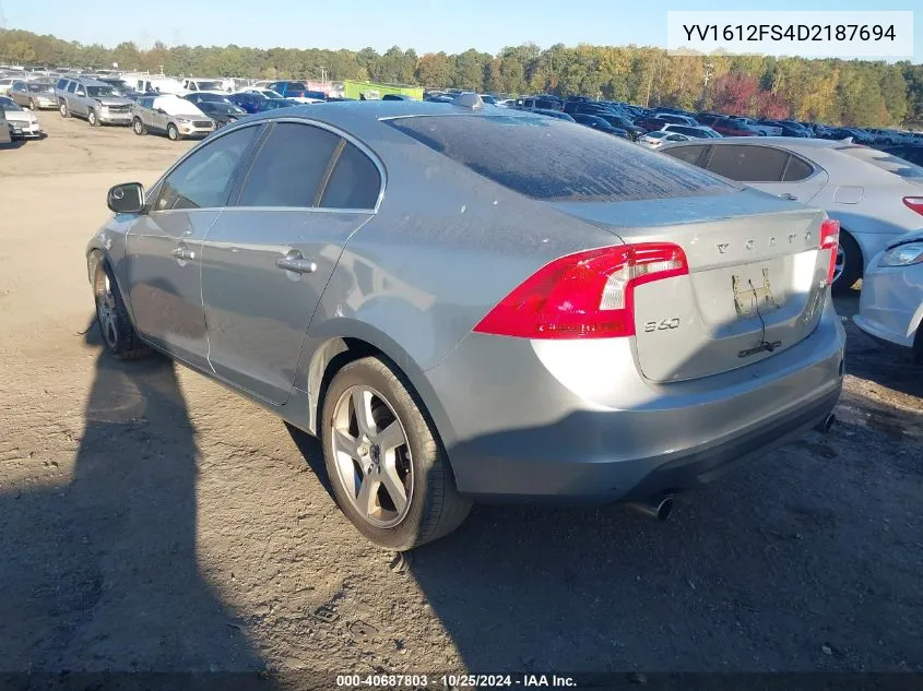 2013 Volvo S60 T5 VIN: YV1612FS4D2187694 Lot: 40687803