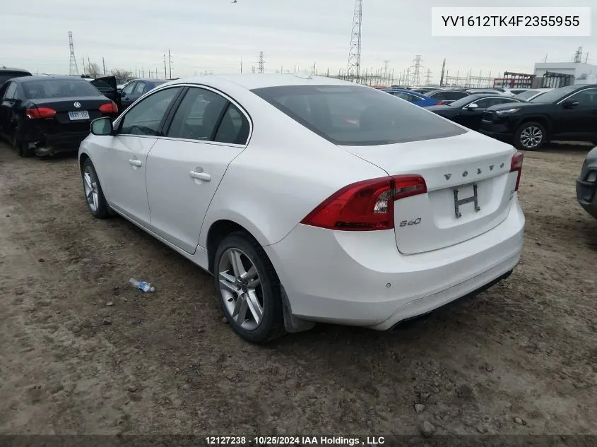 YV1612TK4F2355955 2015 Volvo S60