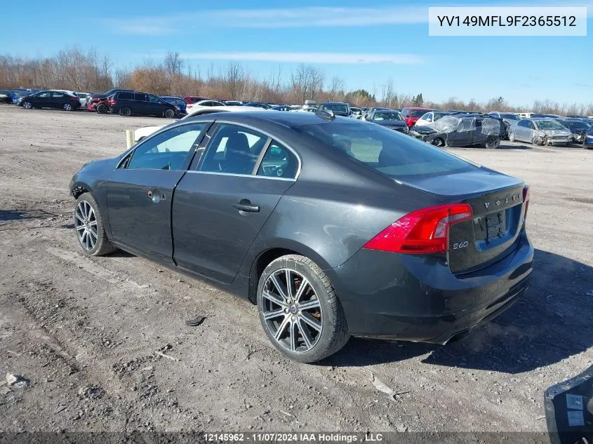 2015 Volvo S60 VIN: YV149MFL9F2365512 Lot: 12145962