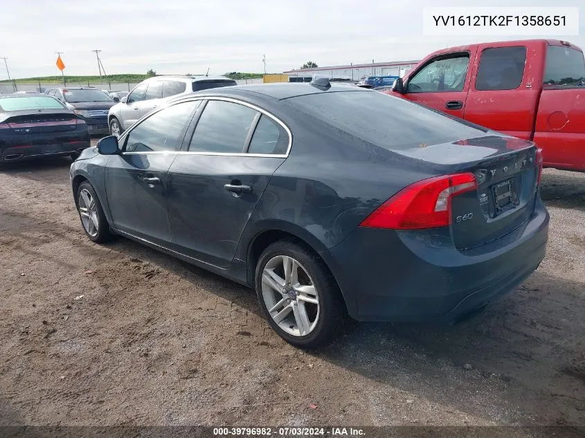 2015 Volvo S60 T5 Premier VIN: YV1612TK2F1358651 Lot: 39796982