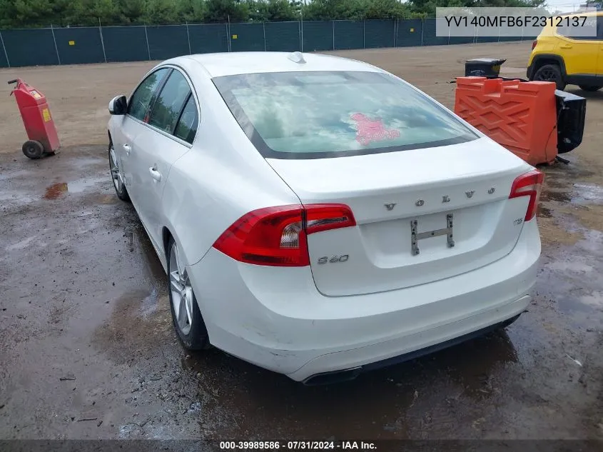 2015 Volvo S60 T5 Premier VIN: YV140MFB6F2312137 Lot: 39989586