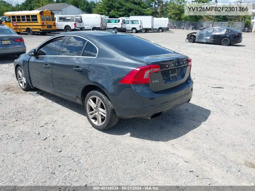 2015 Volvo S60 Premier VIN: YV126MFB2F2301366 Lot: 40139334