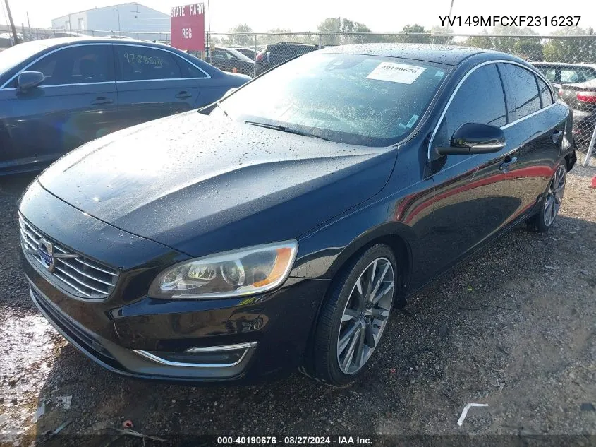 YV149MFCXF2316237 2015 Volvo S60 T6 Premier Plus