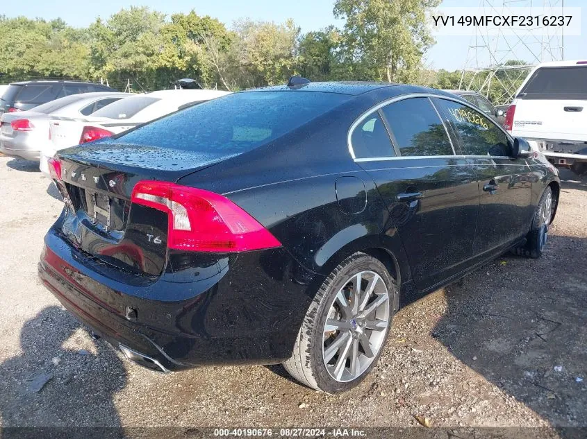 YV149MFCXF2316237 2015 Volvo S60 T6 Premier Plus