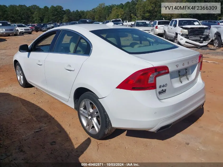 2015 Volvo S60 T5 Premier VIN: YV140MFK4F2366309 Lot: 40482571