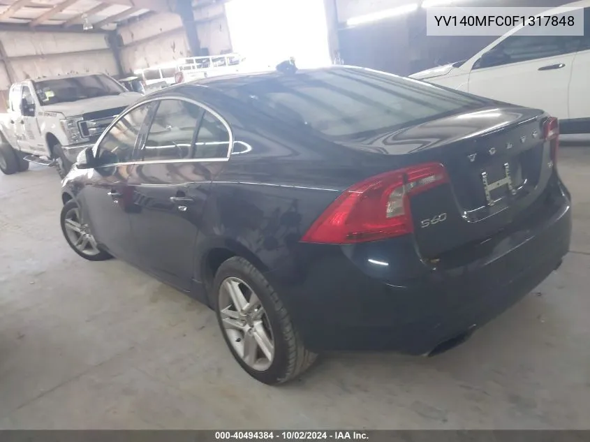 2015 Volvo S60 T5 Premier Plus VIN: YV140MFC0F1317848 Lot: 40494384