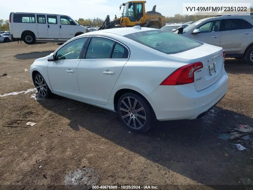 2015 Volvo S60 T6 Platinum VIN: YV149MFM9F2351022 Lot: 40676980