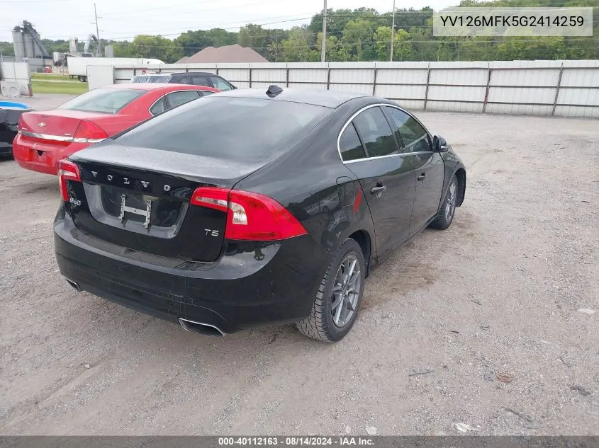 2016 Volvo S60 T5 Drive-E Premier VIN: YV126MFK5G2414259 Lot: 40112163