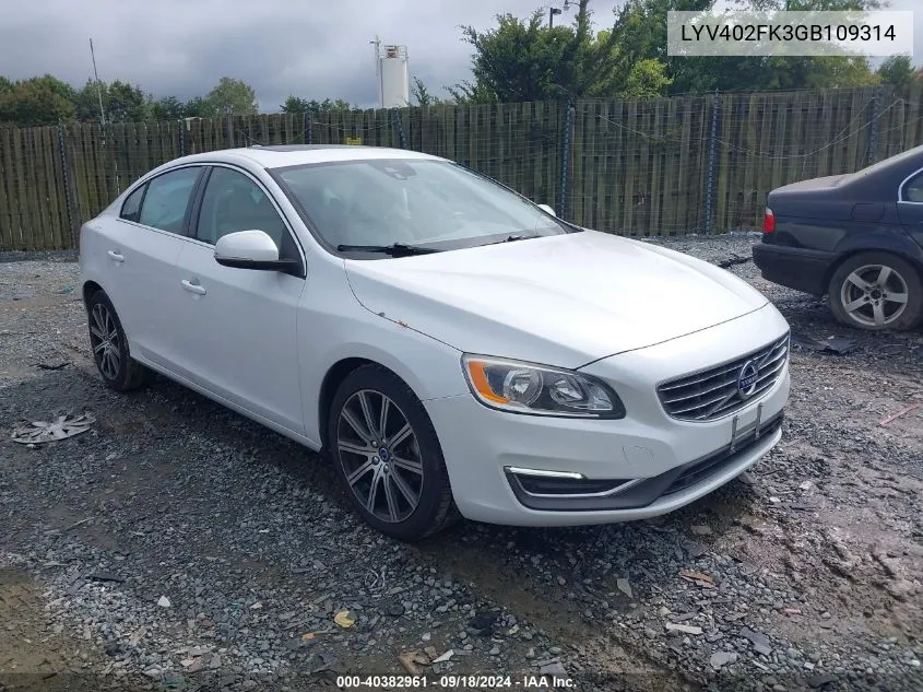 2016 Volvo S60 Inscription T5 Drive-E Premier VIN: LYV402FK3GB109314 Lot: 40382961