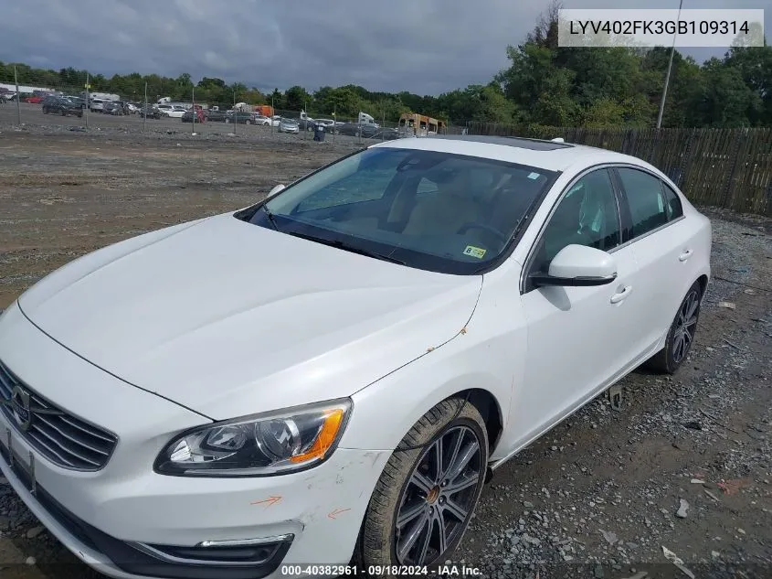 2016 Volvo S60 Inscription T5 Drive-E Premier VIN: LYV402FK3GB109314 Lot: 40382961