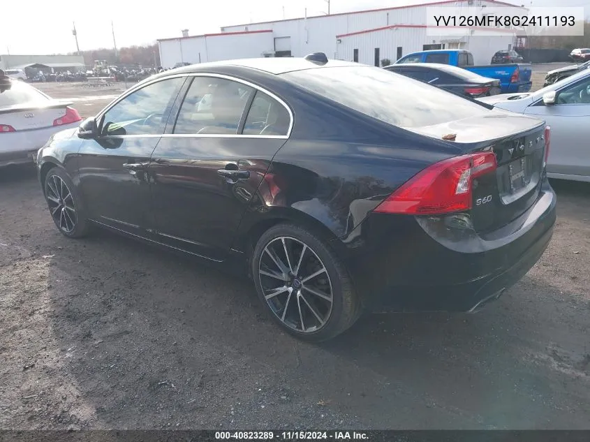 2016 Volvo S60 T5 Drive-E Premier VIN: YV126MFK8G2411193 Lot: 40823289