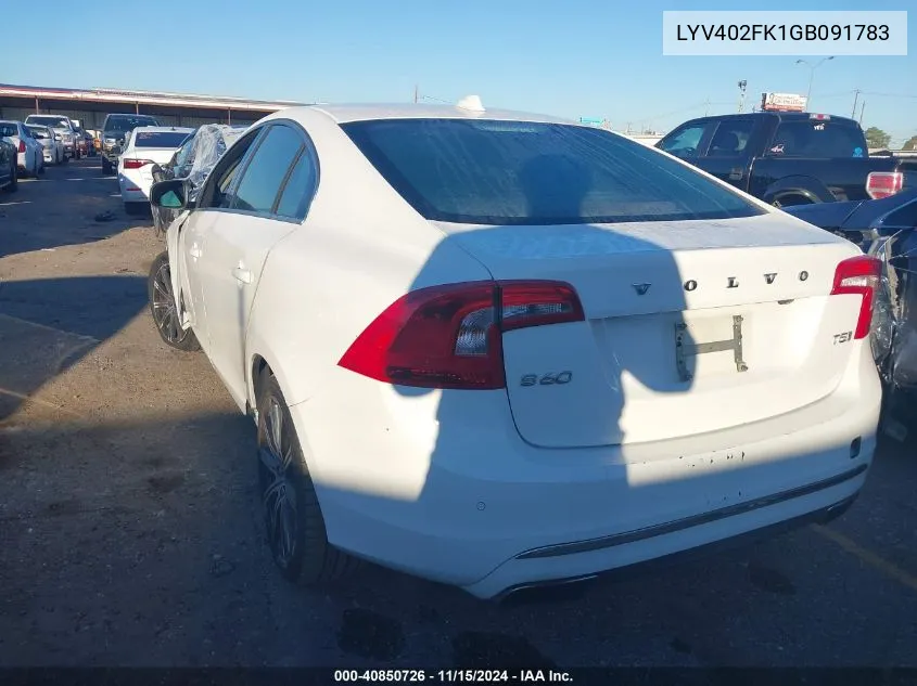 2016 Volvo S60 Inscription T5 Drive-E Premier VIN: LYV402FK1GB091783 Lot: 40850726