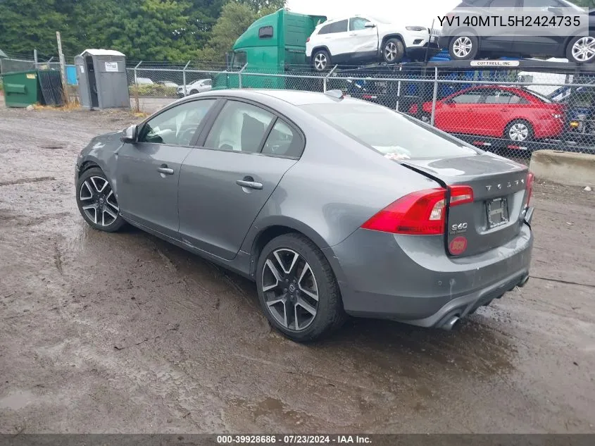 YV140MTL5H2424735 2017 Volvo S60 T5 Dynamic