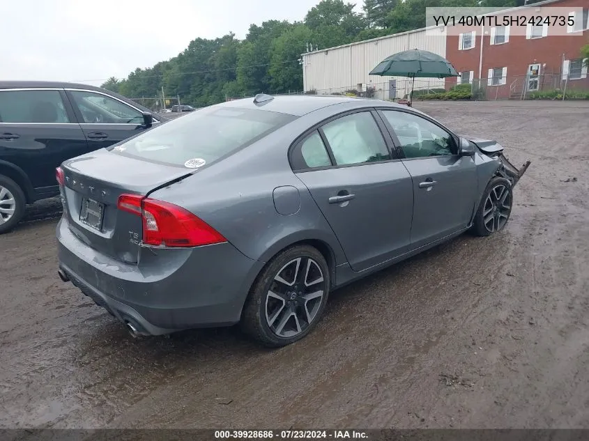 2017 Volvo S60 T5 Dynamic VIN: YV140MTL5H2424735 Lot: 39928686