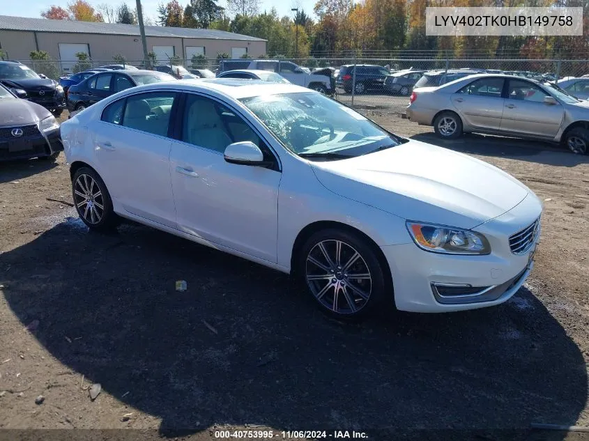 2017 Volvo S60 Inscription T5 VIN: LYV402TK0HB149758 Lot: 40753995