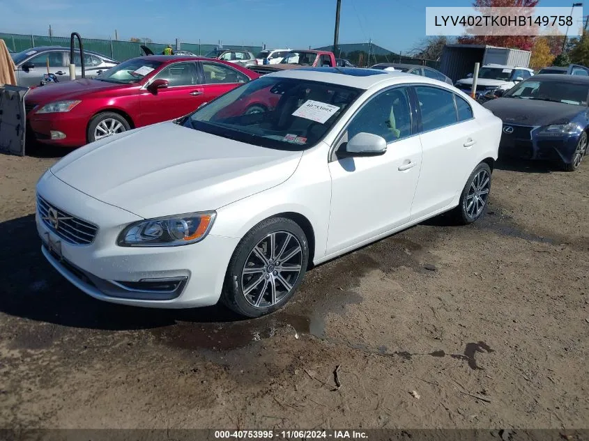 2017 Volvo S60 Inscription T5 VIN: LYV402TK0HB149758 Lot: 40753995