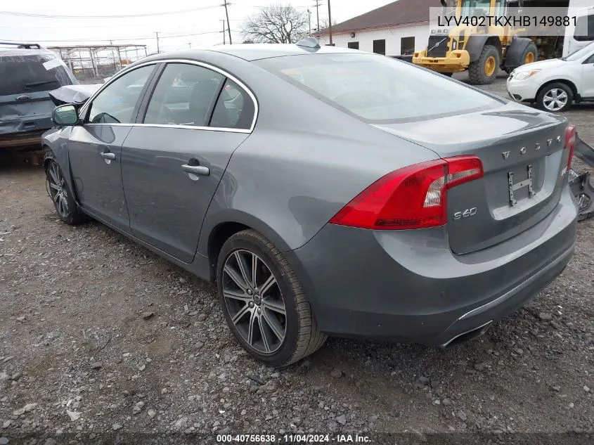 2017 Volvo S60 Premier VIN: LYV402TKXHB149881 Lot: 40756638