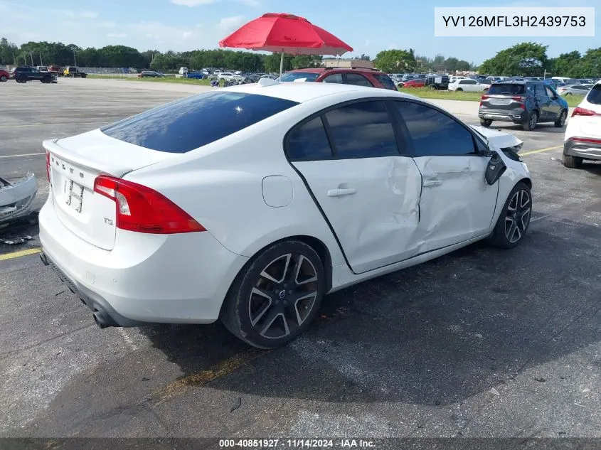 2017 Volvo S60 T5 Dynamic VIN: YV126MFL3H2439753 Lot: 40851927