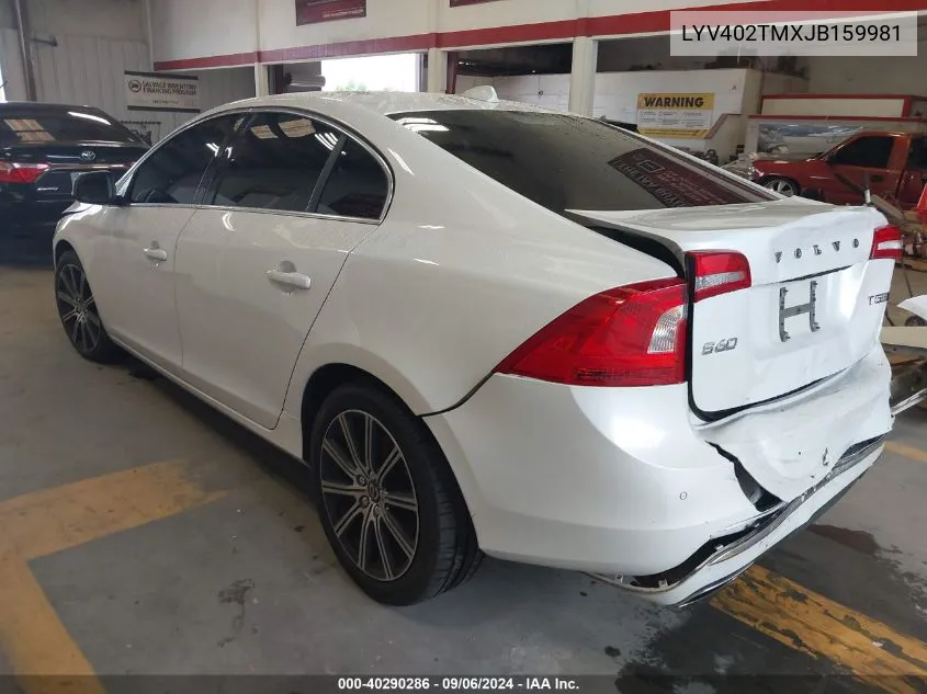 2018 Volvo S60 Inscription T5 Platinum VIN: LYV402TMXJB159981 Lot: 40290286