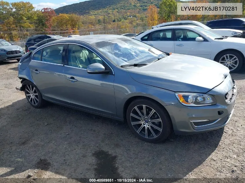 2018 Volvo S60 Inscription T5 VIN: LYV402TK6JB170281 Lot: 40589851