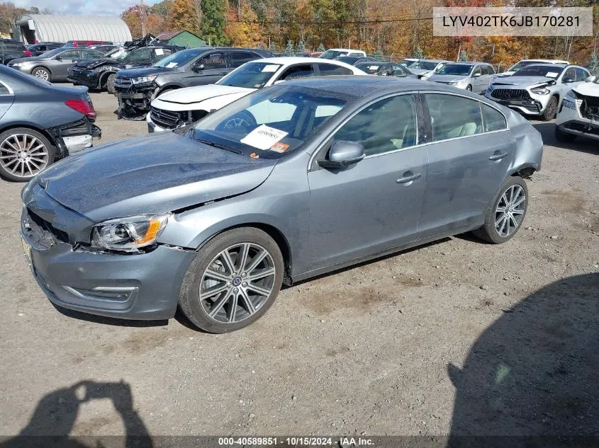 2018 Volvo S60 Inscription T5 VIN: LYV402TK6JB170281 Lot: 40589851