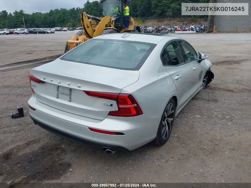 7JRA22TK5KG016245 2019 Volvo S60 T6 Momentum