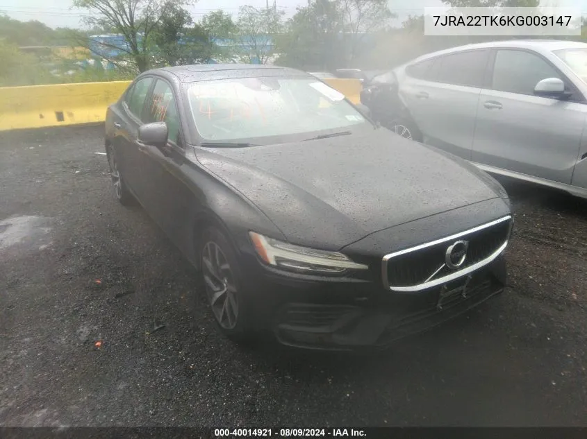 2019 Volvo S60 T6 Momentum VIN: 7JRA22TK6KG003147 Lot: 40014921