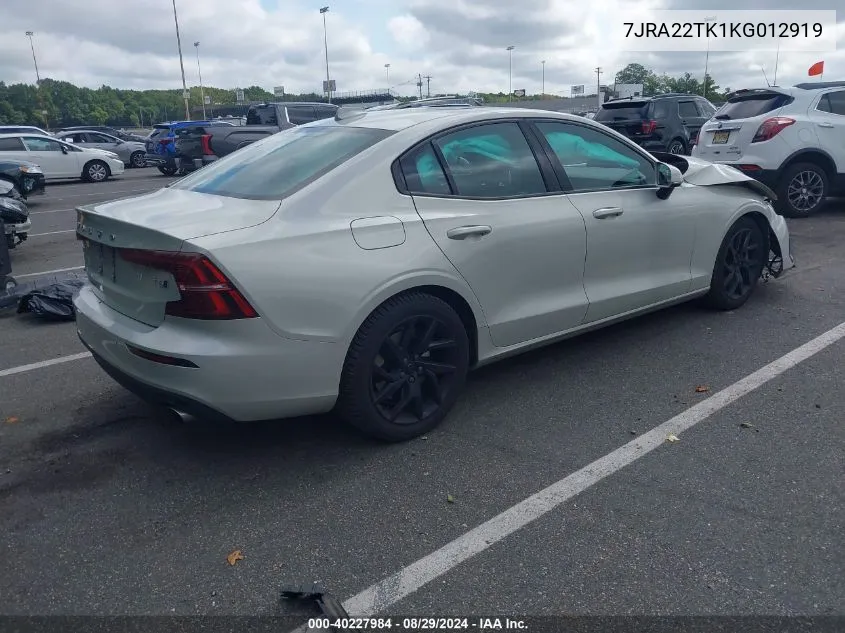 7JRA22TK1KG012919 2019 Volvo S60 T6 Momentum