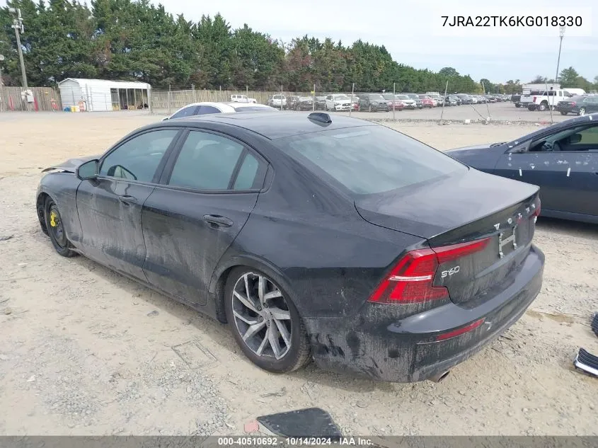 7JRA22TK6KG018330 2019 Volvo S60 T6 Momentum