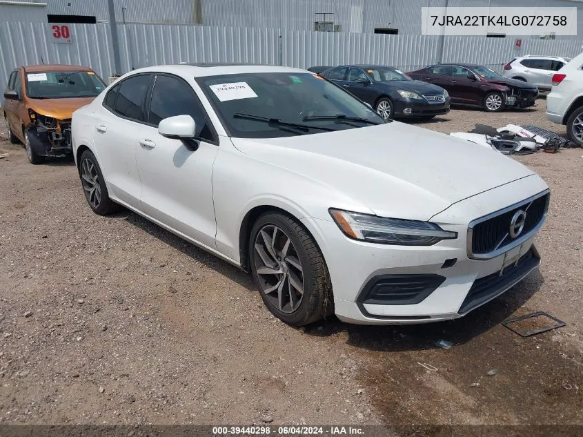 2020 Volvo S60 T6 Momentum VIN: 7JRA22TK4LG072758 Lot: 39440298