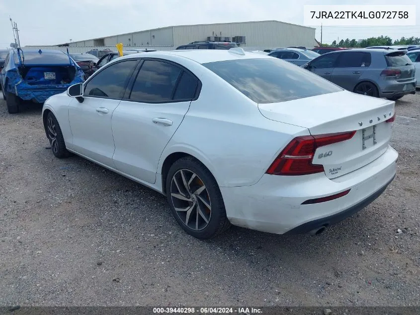 2020 Volvo S60 T6 Momentum VIN: 7JRA22TK4LG072758 Lot: 39440298