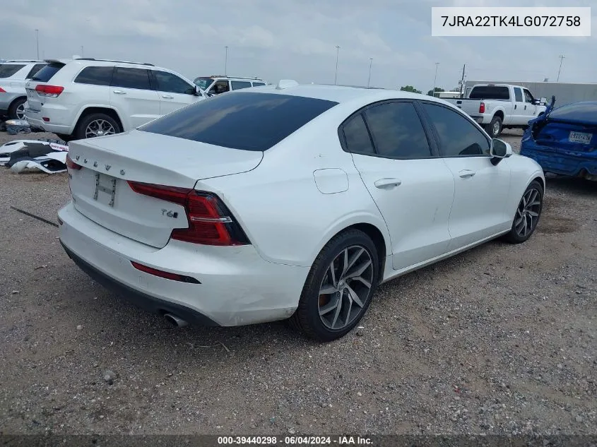 2020 Volvo S60 T6 Momentum VIN: 7JRA22TK4LG072758 Lot: 39440298