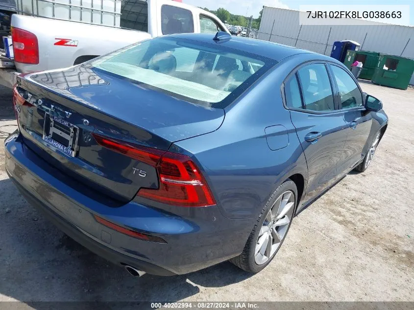 2020 Volvo S60 T5 Momentum VIN: 7JR102FK8LG038663 Lot: 40202994