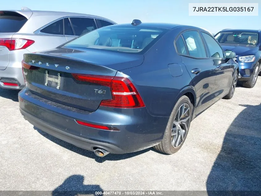 7JRA22TK5LG035167 2020 Volvo S60 T6 Momentum