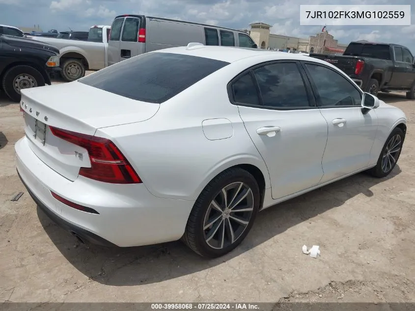 2021 Volvo S60 T5 Momentum VIN: 7JR102FK3MG102559 Lot: 39958068