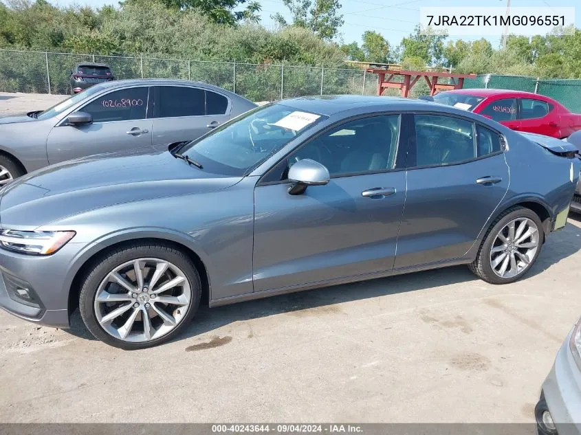 2021 Volvo S60 T6 Momentum VIN: 7JRA22TK1MG096551 Lot: 40243644