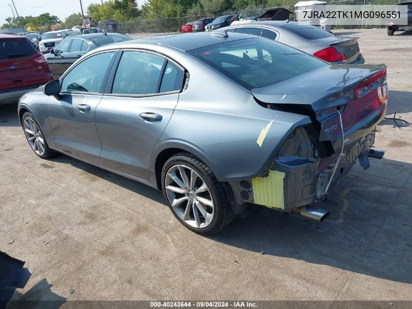 7JRA22TK1MG096551 2021 Volvo S60 T6 Momentum