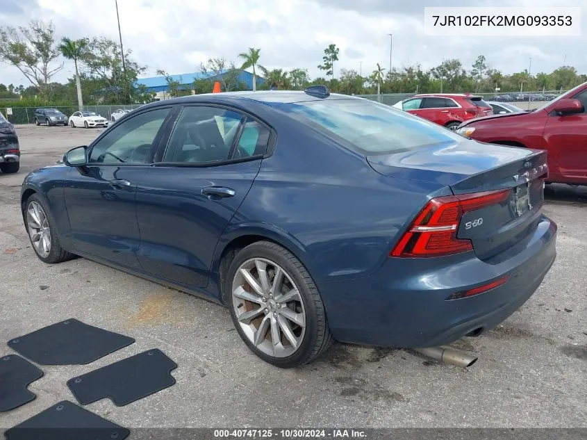 2021 Volvo S60 T5 Momentum VIN: 7JR102FK2MG093353 Lot: 40747125