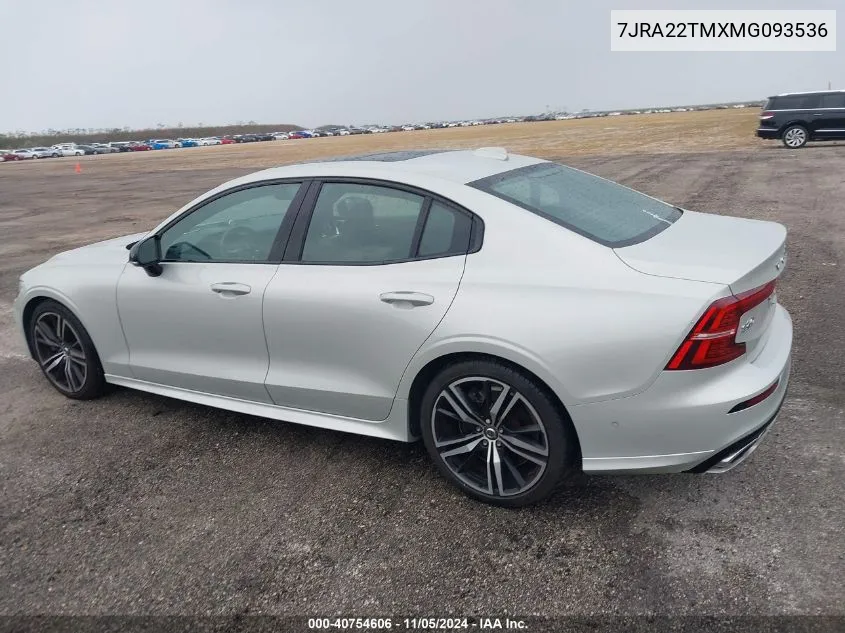 2021 Volvo S60 T6 R-Design VIN: 7JRA22TMXMG093536 Lot: 40754606