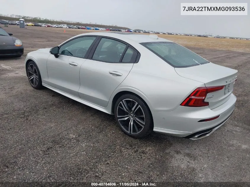 2021 Volvo S60 T6 R-Design VIN: 7JRA22TMXMG093536 Lot: 40754606