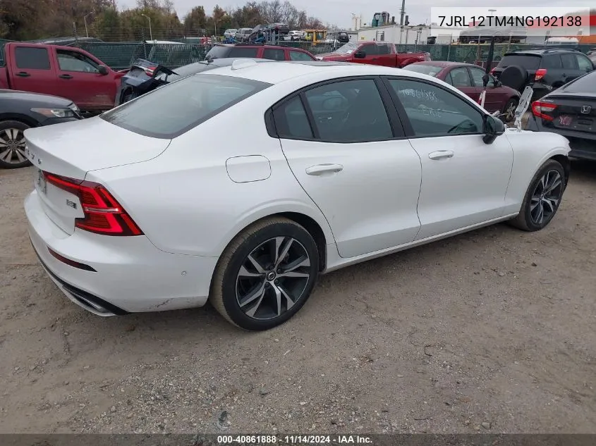 2022 Volvo S60 B5 R-Design VIN: 7JRL12TM4NG192138 Lot: 40861888