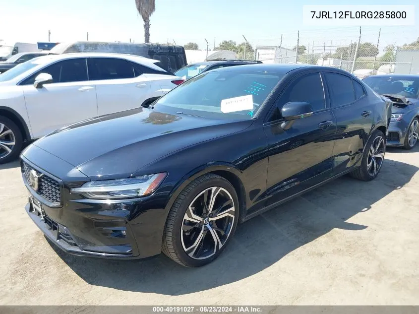 2024 Volvo S60 B5 Plus Dark Theme VIN: 7JRL12FL0RG285800 Lot: 40191027